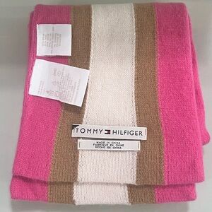Tommy Hilfiger Pink and Tan Scarf 25% Wool 62”x 7” Women’s